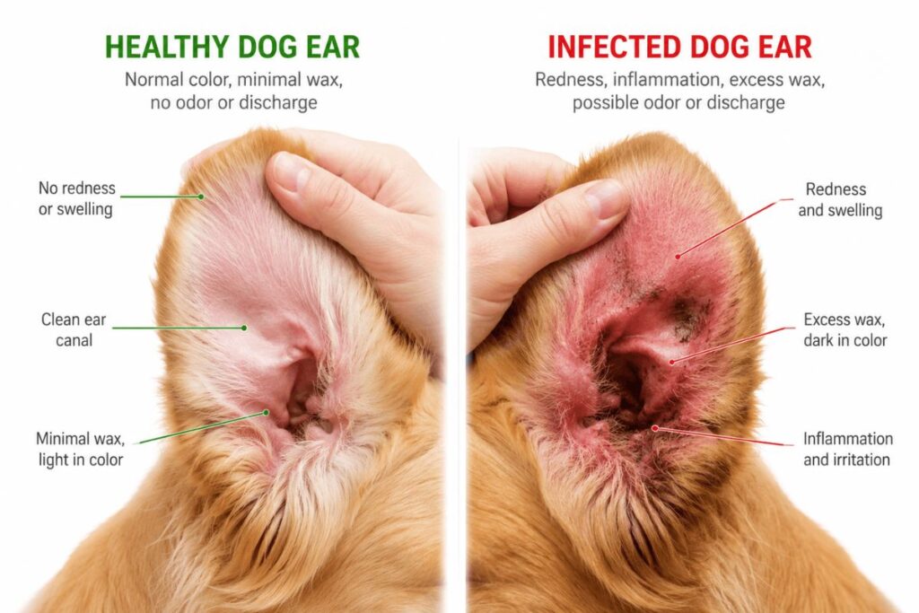 Healthy dog ear vs infected dog ear