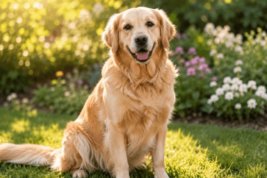 Healthy dog looking happy and energetic after recovering from illness.