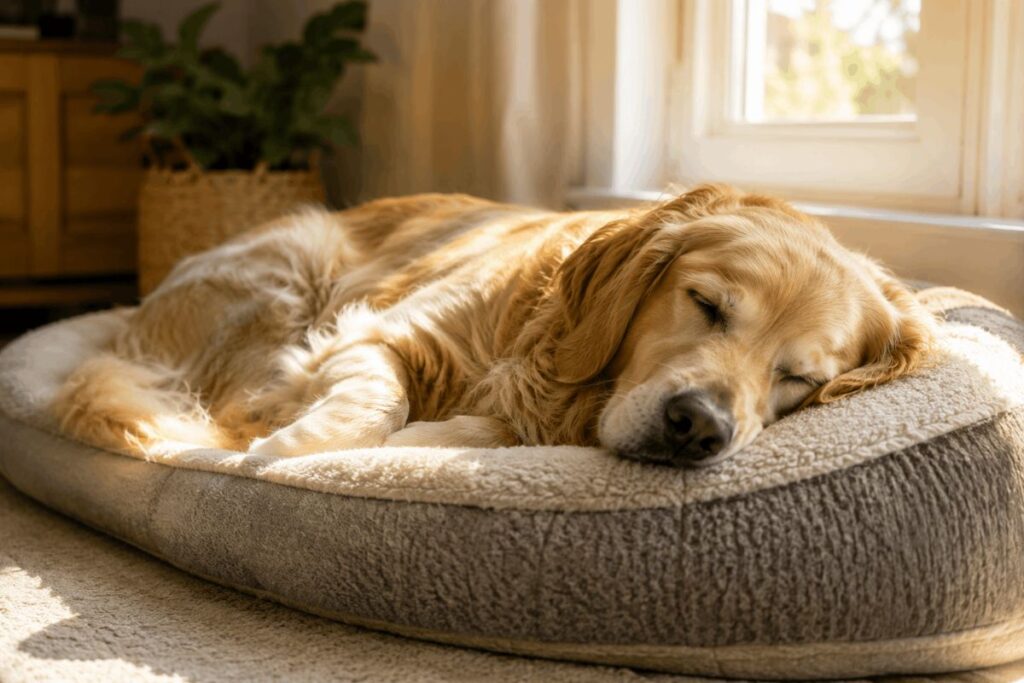 relaxed happy dog after calming activities