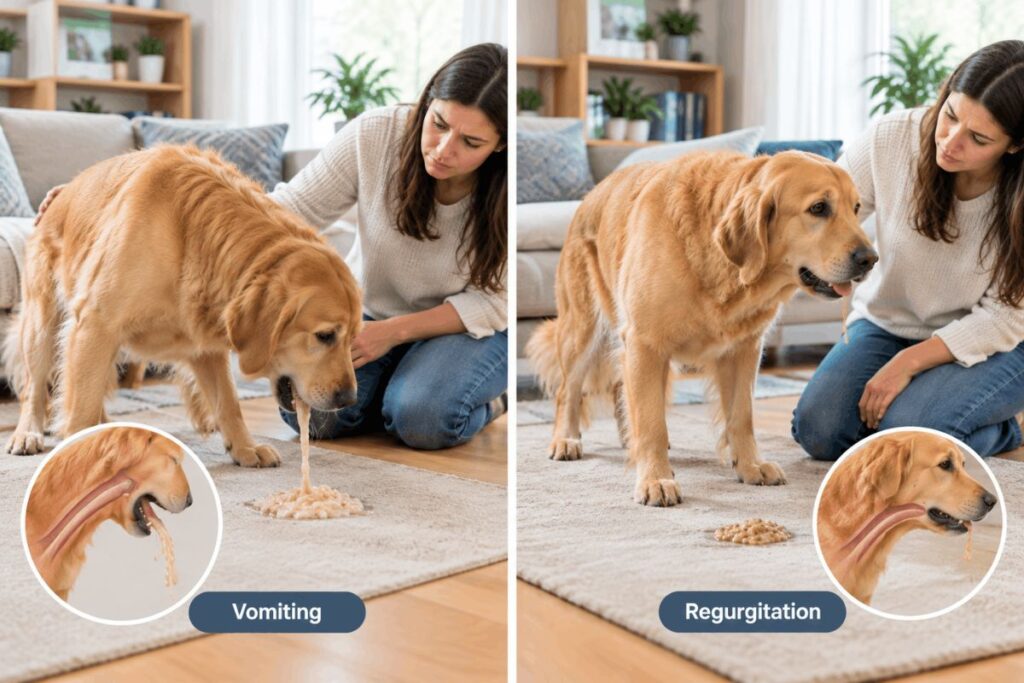 Dog vomiting versus regurgitation symptoms